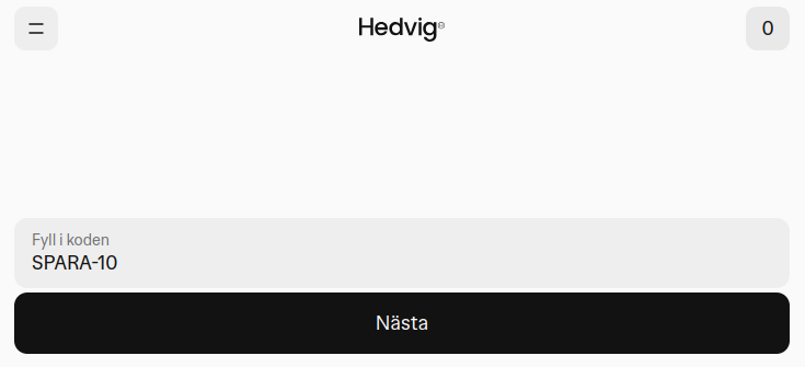 Rabattkod SPARA-10 för Hedvig försäkring